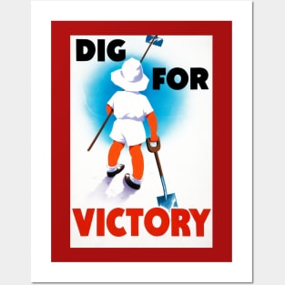 Dig For Victory Propaganda Print With Child and Shovels Posters and Art